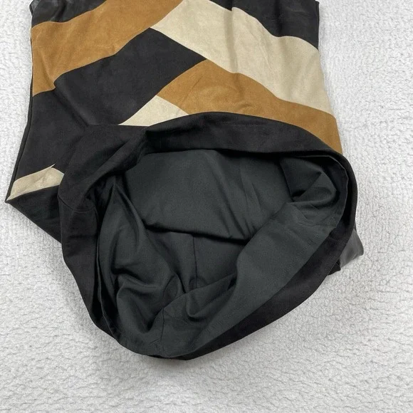 Chicos Dress Womens 1 Petite Medium 8P Black Brown Suede Faux Leather Patchwork - Picture 9 of 14